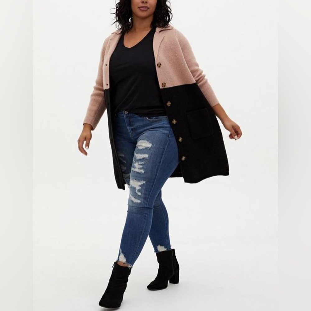 Torrid Beige & Black Colorblock Button Front Sweater Coat Plus Size 2x